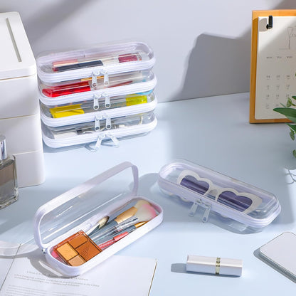 Sanwuta 6 Pcs Clear Hard Zipper Case Pencil Pouches Hard Plastic Zipper Pouches Makeup Bag Transparent Cases for Snacks Plastic Storage Organizer Box for Travel(White,7.87 x 2.56 x 1.57 Inch)