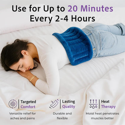 Microwavable Heating Pad for Back Pain Relief – Moist Heat Pack for Neck & Shoulders – Microwave Wheat Bag with Long Ties – Reusable Hot Cold Therapy Wrap for Cramps, Stress & Muscle Relaxation XL 71”