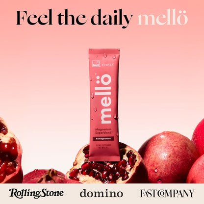 mellö Magnesium Supplement Superblend Powder - Magnesium Glycinate with L-Theanine, GABA, and Trace Minerals - Supports Sleep, Relaxation, and Balanced Energy - Pomegranate Flavor, 10-Pack, Singles