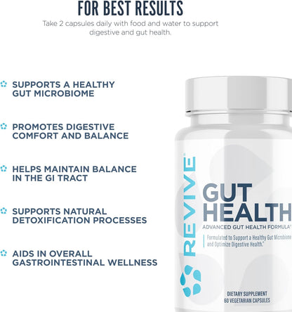 Revive MD Gut Health Supplements for Men & Women - Daily Gut Repair & Digestive Health Support Formula with Thyme, Oregano & Milk Thistle - Vegan-Friendly, Gluten-Free - 60 Vegetarian Capsules