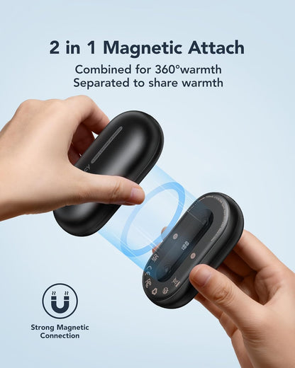 Hand Warmers Rechargeable 2 Pack, Magnetic Alloy Handwarmer 7000 mAh Reusable, Instant Heating UP to 131°F, 15 Hours Long Lasting Palm Pocket Heater, Gifts Packing for Christmas,Hunting,Camping,Golf
