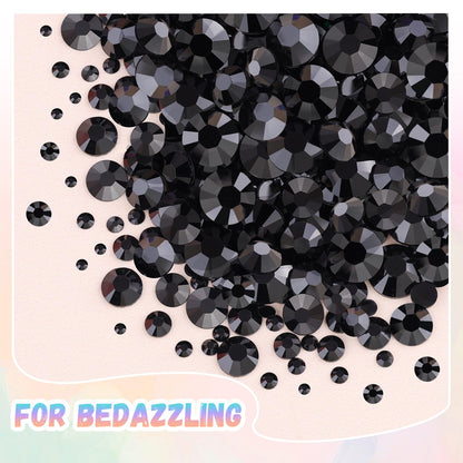 25000Pcs Resin Jelly Rhinestones with Tweezers for Crafting, 2-6mm Mixed Sizes (Black) Non Hotfix Flatback Gems, Bedazzling Crystal for DIY Crafts Clothing Tumblers Mugs Shoes Decor Nail Art