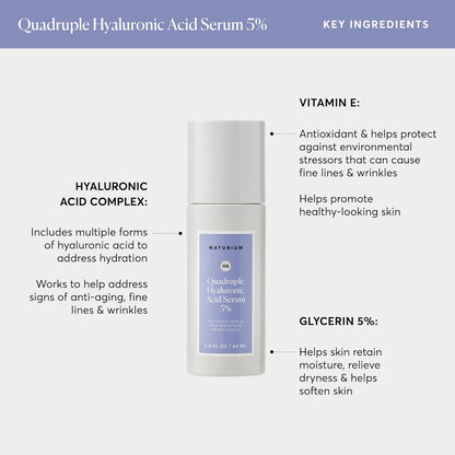 Naturium Quadruple Hyaluronic Acid Serum 5% Jumbo, Hydrating & Plumping Face Serum, Anti-Aging & Moisturizing Skin Care, Fragrance-Free, 2 oz