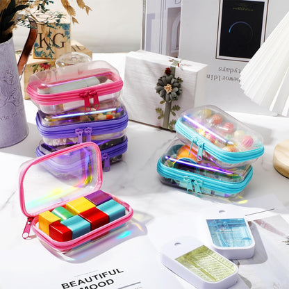Sanwuta 6 Pcs Clear Hard Zipper Case Pencil Pouches Hard Plastic Zipper Pouches Makeup Bag Transparent Cases for Snacks Plastic Storage Organizer Box for Travel(Holographic,5 x 3 x 2 Inch)