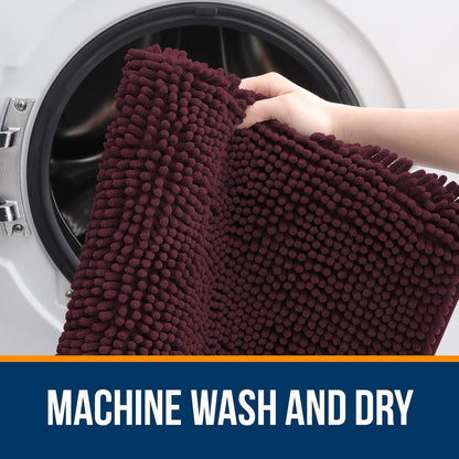 OLANLY Bathroom Rugs 24x16, Extra Soft Absorbent Chenille Bath Rugs, Rubber Backing Quick Dry, Machine Washable Bath Mats for Bathroom Floor, Tub and Shower, Home Decor Accessories, Black Cherry