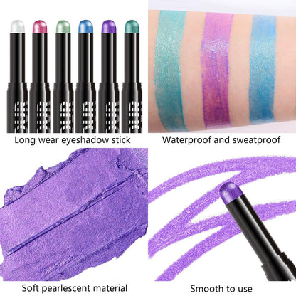 Purple Shimmer Cream Eye Shadow Stick Makeup for Women, Purple Shimmer Matte Eye Shadow Brightener Stick for Eyes, Long-lasting Waterproof Eyeshadow Pencil Applicator Blendable for Eye Highlight 23