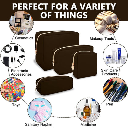 Mini Makeup Pouch for Purse, Small Cosmetic Bag Pouch Nylon Travel Toiletry Organizers Bag for Women Girls, Cute Zipper Coin Purse Preppy Storage Purse for School Work(Mini-Chocolate)