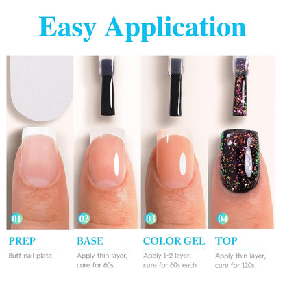 Double Rhythm 15ML No Wipe Gel Top Coat Base Coat Iridescent Glitter Shimmer 2 in 1 Nail Polish Soak Off Manicure DIY Home Salon (Eggshell Top Coat-2)