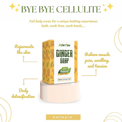 Ginger Soap Lymphatic Drainage Pack 3 - Anti-Cellulite Skin Tightening - Natural Ingredients Detox Soaps for Deep Clean Shower, Detoxification, Rejuvenating