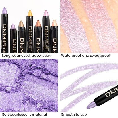 Kaely 4Pcs Metallic Shimmer Eye Shadow Sticks Set, Pink Light Purple Vioiet Mocha Beige, Eyeliner Pencil Eyeshadow Palette Halloween Makeup, Eye Highlighter Brightener Stick for Women