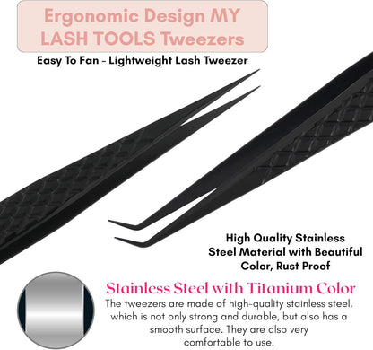 My Lash Tools Eyelash Extension Curved Degree & Straight Tweezers set for Isolation Lash Extensions 14cm, Best for Individual Isolation & Classic Lashes Stainless Steel Eyelash Twisers (Tweezers set)