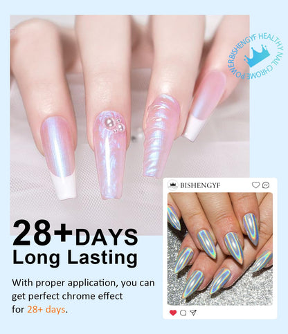8Pcs Chrome Nail Powder BISHENGYF: Rose Gold Super Mirror Effect Nail Chrome Powder White Pearl Chrome Nail Powder with 1Pcs Silicone Nail Brush for Gel Nails DIY Gift for Women