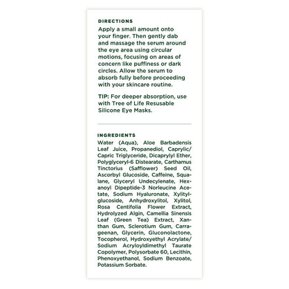 Tree of Life Caffeine Under Eye Serum - 1fl oz - Dermatologist Tested Dark Circles Treatment - Hydrating Anti-Aging Formula to Reduce Puffiness, Bags & Wrinkles - All Skin Types