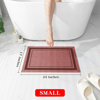 chakme Bathroom Rugs Mat 24x17, Ultra Thin Non Slip Bath Mat Small Quick Dry Absorbent Bath Mat for Bathroom, (Dark Pink, 24"x17")