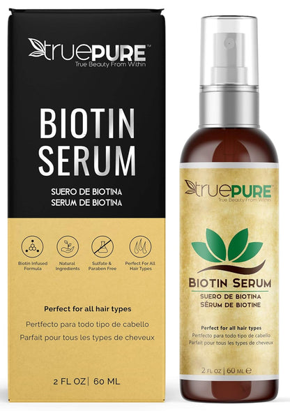Biotin Hair Growth Serum Spray - For Men & Women With Fine, Thinning Hair - Fragrance Free & Sulfate Free DHT Blocking Hair & Beard Growth Formula, 2oz by TruePure