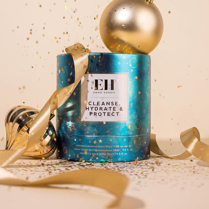 Emma Hardie Cleanse, Hydrate & Protect Gift Set: 30ml Moringa Cleansing Balm, 30ml Midas Touch Revitalising Cream & 15ml Protect & Prime SPF30 Sunscreen Face Moisturiser, Natural & Cruelty Free