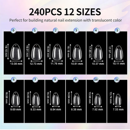 Almond Nail Tips Extra Short Soft Gel Nail Tips 240Pcs Short Almond Shaped Full Cover Nails Tips Half Matte Gelly Press on Fake Nails Tip for Acrylic Nail Tip Extension Home DIY & Salon Nails 12 Sizes