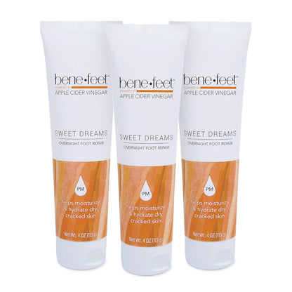 Benefeet Sweet Dreams Overnight Foot Repair - Night Cream for Detox, Moisturize & Soften Dry Cracked Skin, With Apple Cider Vinegar, Turmeric & Borage Oil, 4oz (3 Pack)