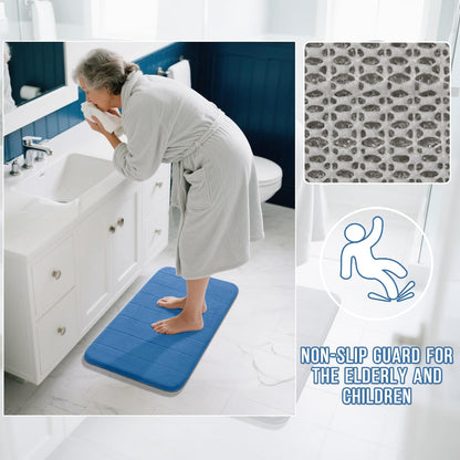 Yimobra Memory Foam Bath Mat, Super Soft Absorbent Bathroom Rug Non Slip 24x17 Inch, Quick Dry, Machine Washable Floor Carpet for Tub Shower, Home Decor Accessories, Blue