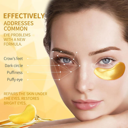 Under Eye Patches - 60 Pieces - 24k Gold Eye Mask - Anti-Aging - Contains Collagen and Hyaluronic Acid - Removes Dark Circles, Puffiness and Wrinkles, Moisturizes - Home Beauty