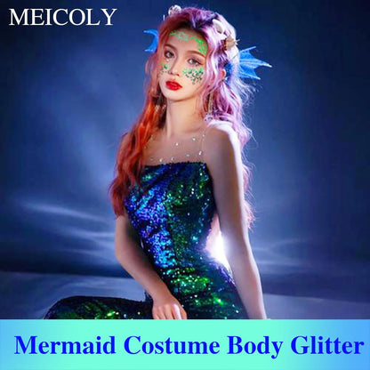 MEICOLY Chameleon Green Face Body Glitter,St Patricks Day Accessories,Color Changing Mermaid Face Glitter,Chunky Glitter Face Paint for Face Body Hair,Festival Rave Outfits Accessories for Women
