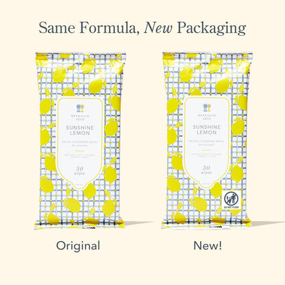 Beekman 1802 Face & Body Wipes, Sunshine Lemon Scented, 30 Count - Cleanses Dirt & Makeup, With Goat Milk, Aloe & Vitamin E - Alcohol Free, Biodegradable, Good for Sensitive Skin