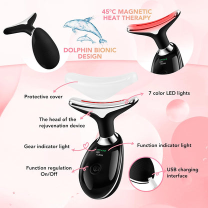 Red-Light-Therapy-for-Face, Facial Massager Wand with 7 Color - Birthday, Christmas, Mothers Day, Valentines Day, Self Care Gifts for Her Women Mom Best Friend Wife Teacher (Black)