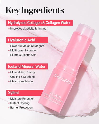 THESAEM Iceland Hydrating Collagen Eye Stick 0.38 oz - Anti-wrinkle Moisturizing Eye Balm for Saggy Skin – Under Eye Treatment - Balm to Smooth Skin Texture - Rose Scent