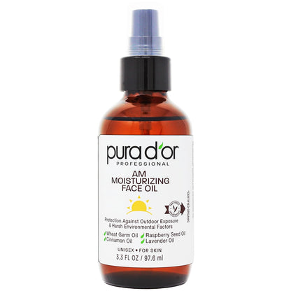 PURA D'OR 3.3 Oz ORGANIC AM Moisturizing Face Oil - Morning Glow Hydrating Skincare -Lightweight Moisturizer for Glowing Skin - All Natural, Vegan, Paraben-Free - Women & Men
