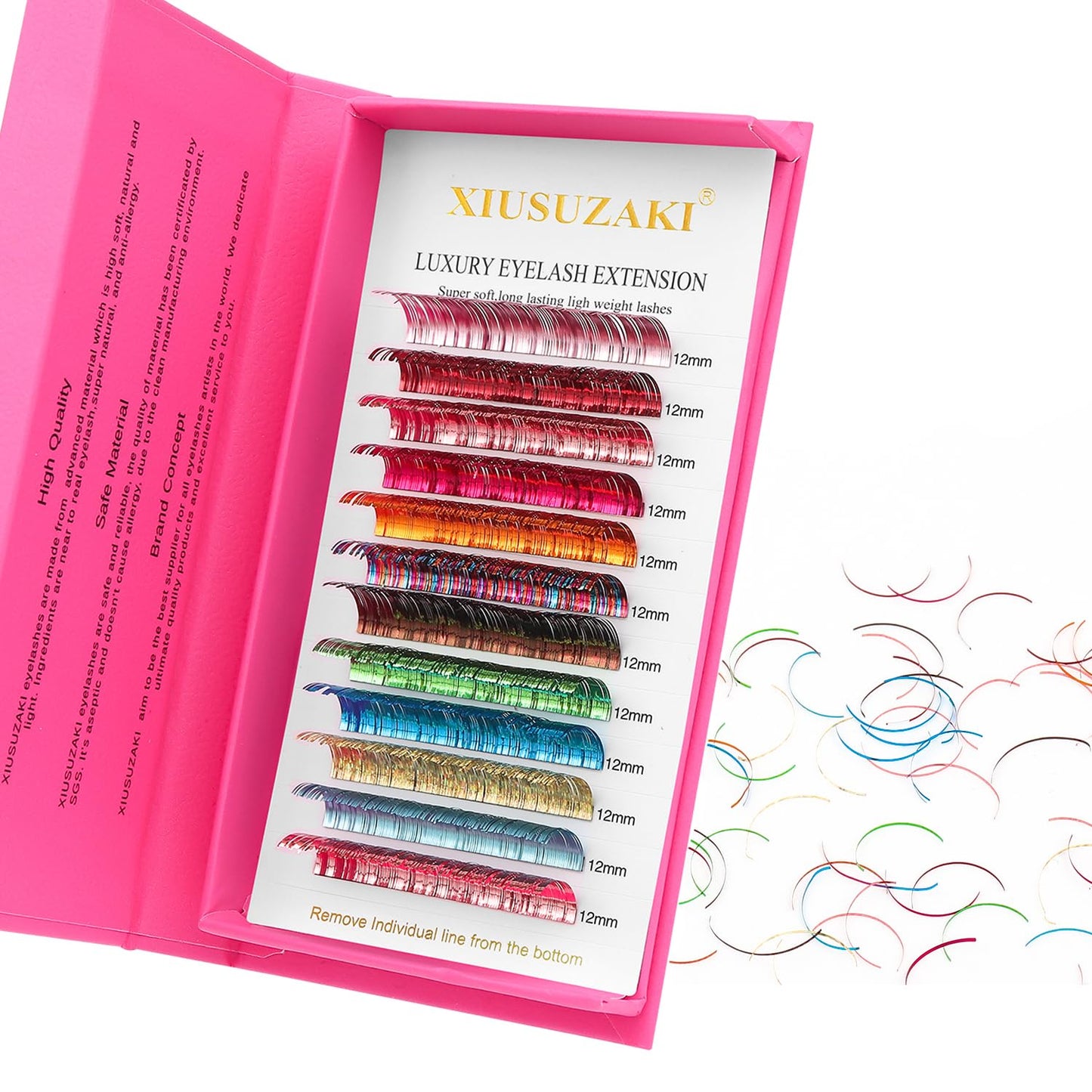 Glitter Spike Tinsel Eyelash Extensions 0.07 Colored Lashes Extension C Curl Lashes 8mm Lash Extensions Soft False Eyelashes Volume Lashes 12 Rows Professional Use(Glitter,0.07-C,8mm)