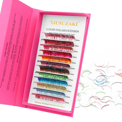 Glitter Spike Tinsel Eyelash Extensions 0.07 Colored Lashes Extension C Curl Lashes 12mm Lash Extensions Soft False Eyelashes Volume Lashes 12 Rows Professional Use(Glitter,0.07-C,12mm)