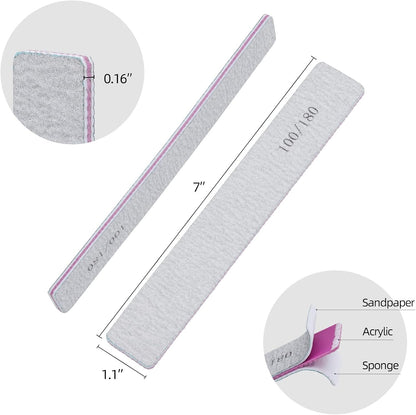 50 Pcs Nail Files for Acrylic Nails 100/180 Grit Double Sides Emery Boards Fingernail Files, Professional Nail Buffering Files