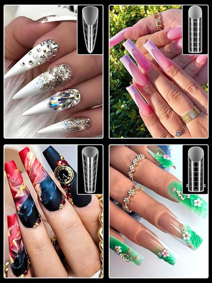 EBANKU Dual Forms for Poly Nail Gel 288PCS Dual Nail Forms Molds Stiletto Coffin Ballerina Acrylic Nail Tips 12 Shapes for Builder Gel Manicure Nail Art Design Salon DIY at Home