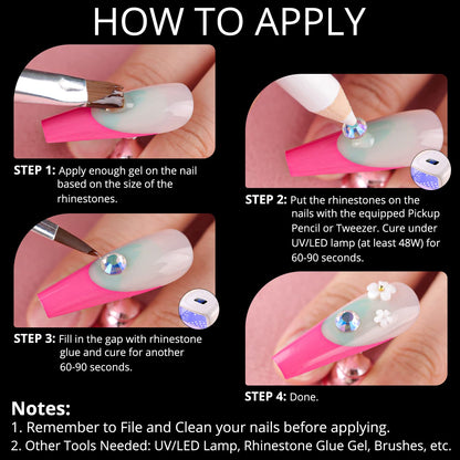 Mixed 3D Nail Art Gem Decoration Accessories Kit #9, Butterfly Starry AB Rhinestone Charm Jewelry for Deco, Pearl Flower Caviar Bead Stone Crystal with Pickup Pencil and Tweezer