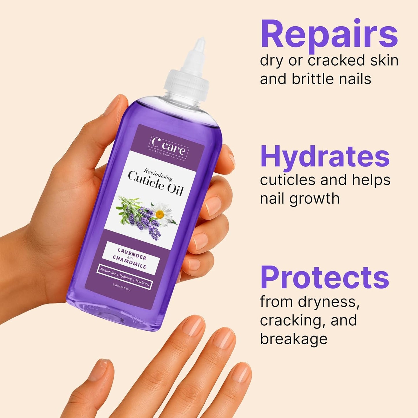 C CARE Lavender and chamomile Cuticle Oil For Nails - Repairs Cuticles Overnight - Moisturizes and Strengthens Nails and Cuticles - 8oz