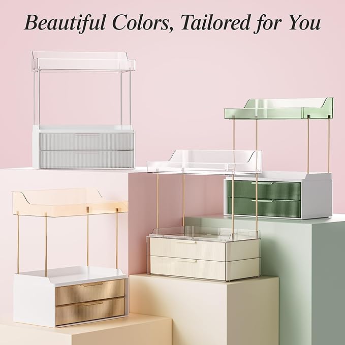 2-tier 2-drawer bathroom counter organizer,