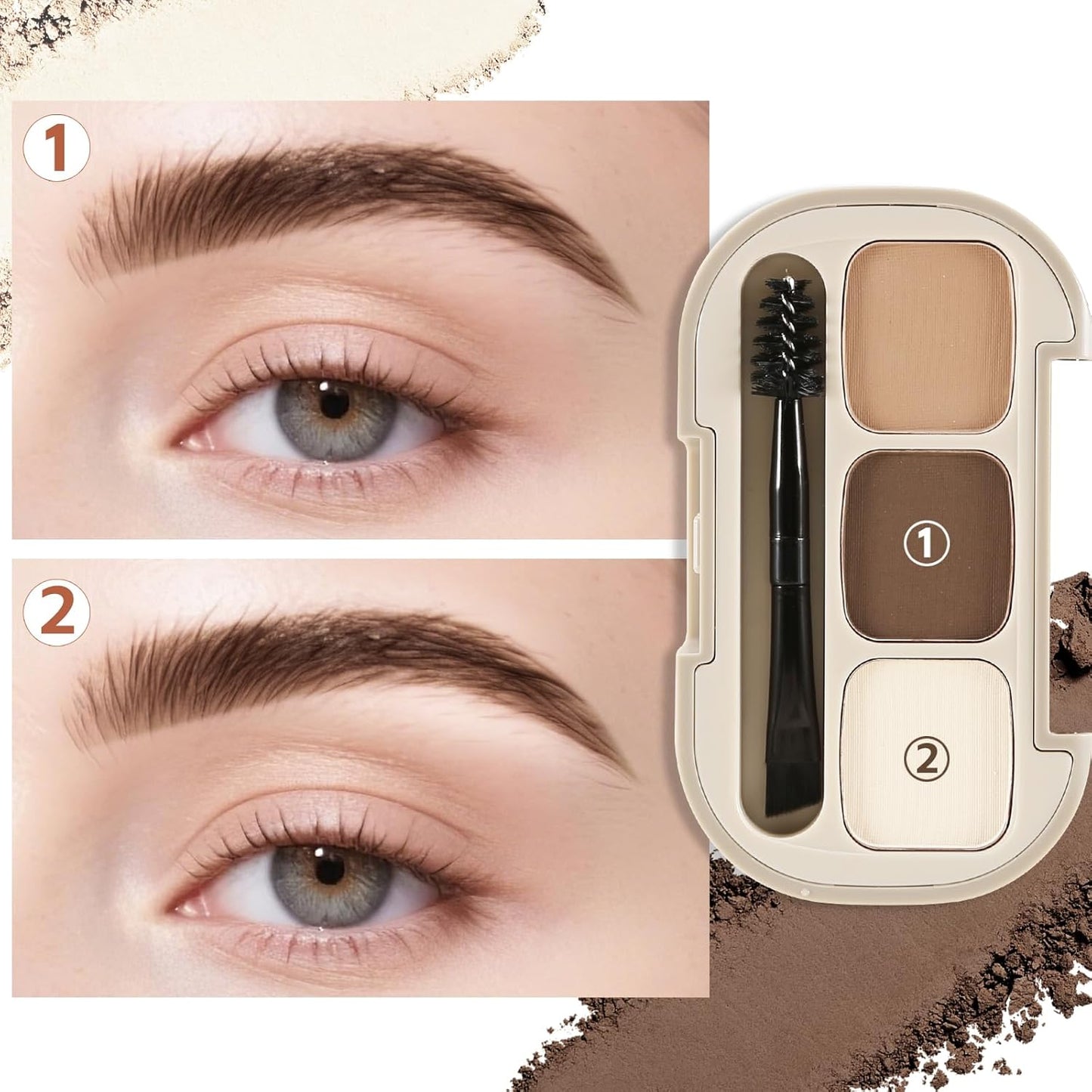 3 Colors Eyebrow Powder Set, Brow Powder Makeup Palette, Defining and Sculpting Brows, Waterproof Eye Contour Kit with Brush Applicator