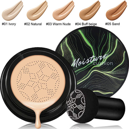 2 PCS Mushroom Head Air Cushion CC Cream Nature Foundation,Foundation Brush Powder Brush,Moisturizing Concealer, Bright Makeup Base Long Lasting (#02 Natural+#03 Warm Nude)