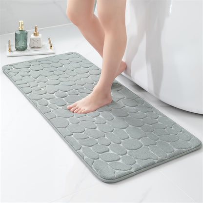 YIHOUSE Memory Foam Runner Rug, Cobblestone Bathroom Runner Rugs Super Water Absorbent Bath Mats for Bathroom Machine Washable Bath Rugs Runner for Hallway Bedroom Laundry Room(20 x 47,Light Gray)