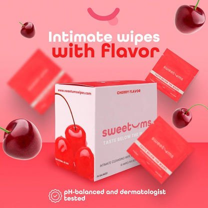 Feminine Wipes For Women, Individually Wrapped - pH Balanced Flavored Intimate Wipes - Pack of 10 (Cherry)