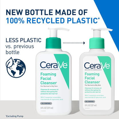 CeraVe Foaming Facial Cleanser, Daily Face Wash for Oily Skin, Hyaluronic Acid + Ceramides + Niacinamide, Fragrance Free & Paraben Free, Non-Drying Oil Control Face Wash, 8 Fluid Ounces