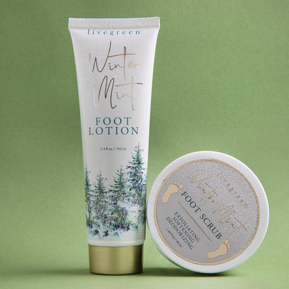 Live Green Bath and Body Set- Foot Spa Set with Fuzzy Socks, Lotion, and Scrub (Winter Mint)