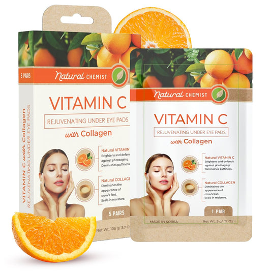 Vitamin C & Collagen Eye Pads - 5 Pairs, Reduce Dark Circles, Puffiness, Fine Lines, Anti Aging Under Eye Patches, Cruelty Free, Korean Skin Care, All Skin Types