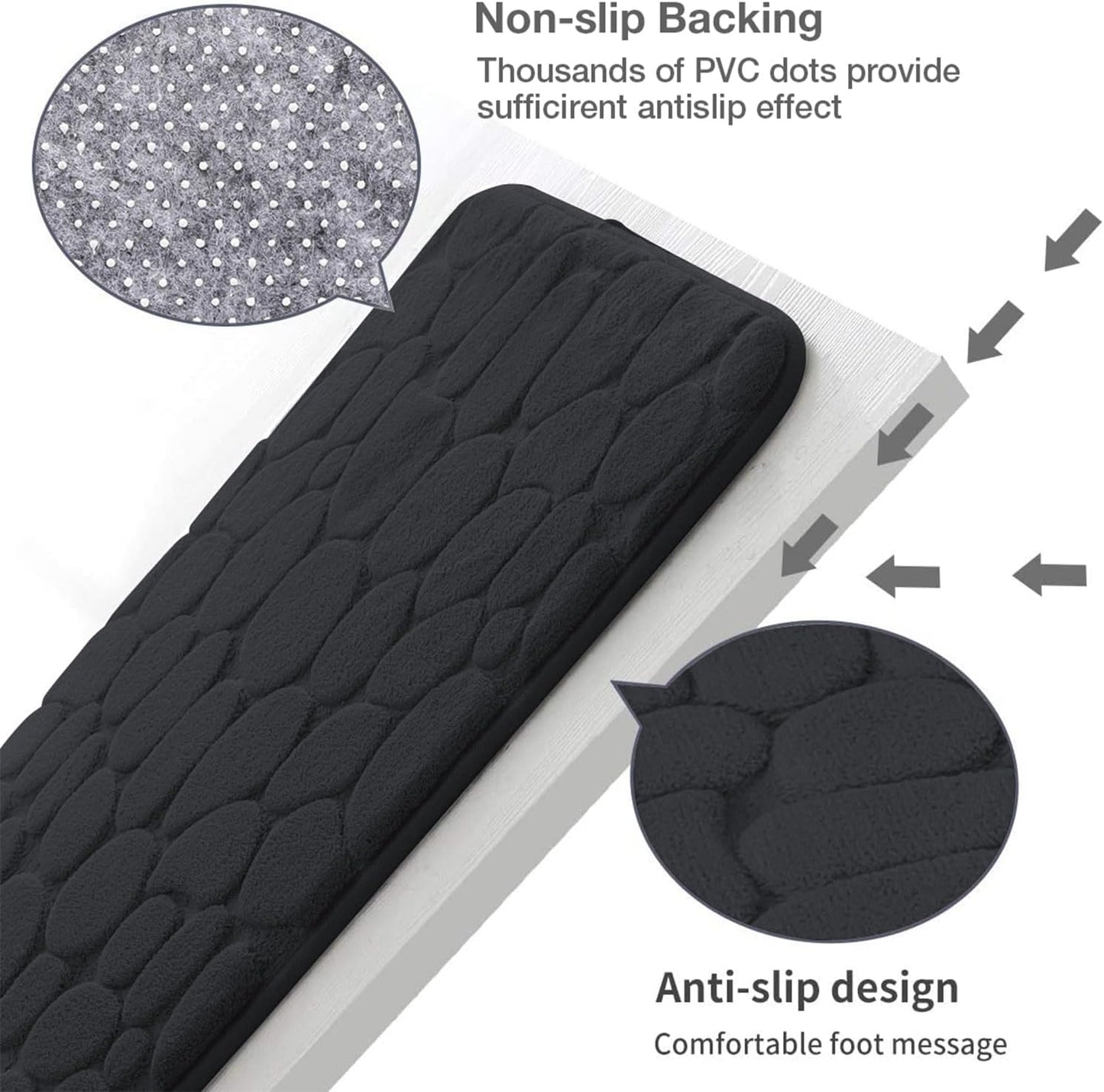 YIHOUSE Memory Foam Runner Rug, Cobblestone Bathroom Runner Rugs Super Water Absorbent Bath Mats for Bathroom Machine Washable Bath Rugs Runner for Hallway Bedroom Laundry Room(24 x 47,Black)