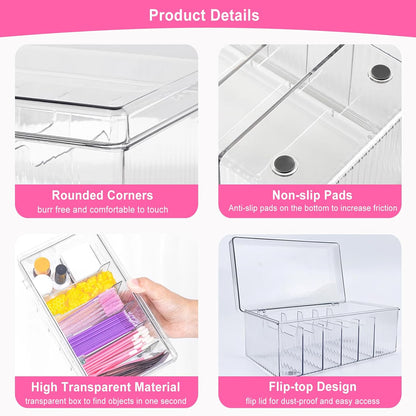 Lash Extension Organizer and Storage, Lash Cart Organizer for Lash Techs, Eyelash Extension Supplies Organizer Storage Box, Acrylic Lashes Supplies Container, Eyelash Beauty Organizer with Lid Clear