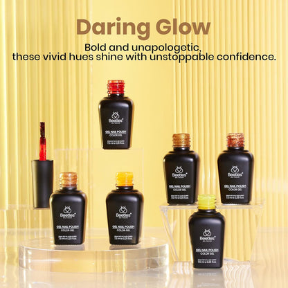 beetles Glitter Gel Polish Set - Daring Glow Collection, Gold Cat Eye Gel Colors Red Gold Glitter Shimmer Yellow Orange Christmas Nails Art Soak off Uv LED Manicure Nail Trend Gift for Women