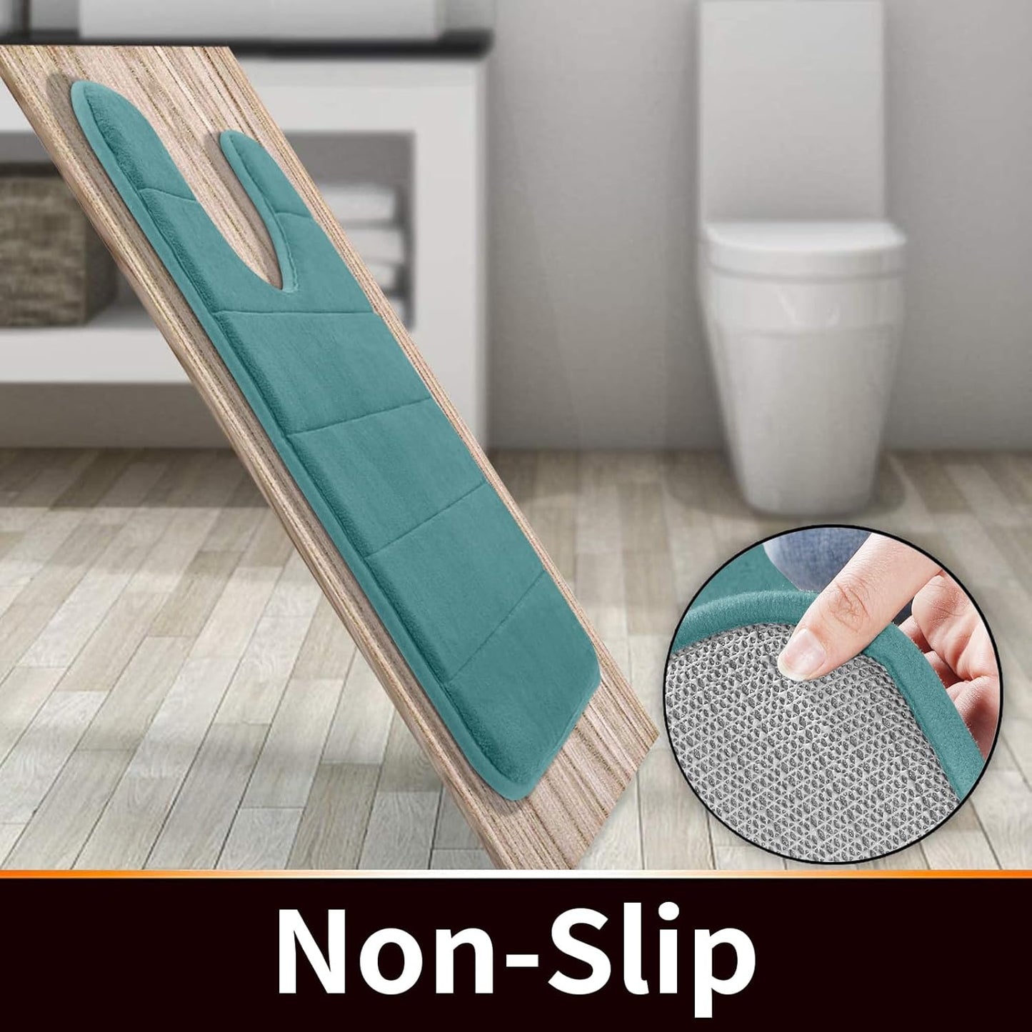 Yimobra Memory Foam Toilet Bath Mat U-Shaped, Commode Contour Rug, Soft and Comfortable, Super Water Absorption, Non-Slip, Thick, Machine Wash and Easier to Dry for Bathroom, 24 X 24, Teal