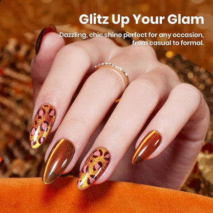 Beetles Brown Cat Eye Gel Nail Polish - Amber Glint Cat Eye Gel Polish, 15ML Fall Brown Gold Powder Magnetic Glitter Gel Polish Soak Off UV French Nail Art Salon DIY Manicure Gift for Women