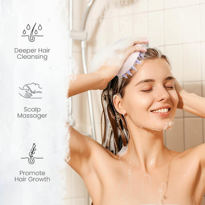 AIMIKE Silicone Bristle Shampoo Brush - Scalp Exfoliator for Hair Washing, Dandruff Removal, Growth Stimulation & Wet/Dry Usage
