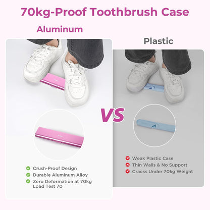 Wider Aluminum Toothbrush Travel Case, Portable Travel Toothbrush Holder, Durable Manual Toothbrush Box Container for Traveling, Bathroom, Camping, Business Trip, Pink